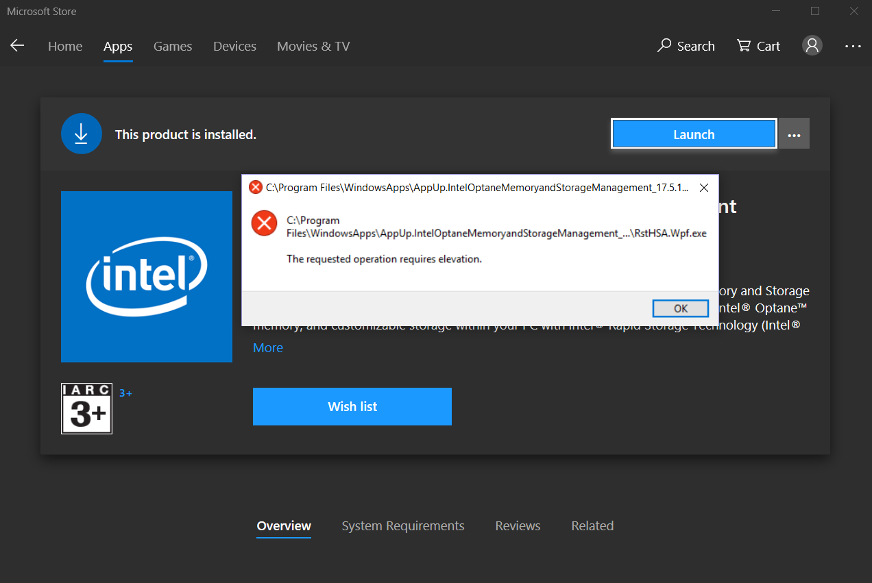 Intel Optane Memory and Storage Management App (Elevation problem?) 46508fd2-a9d5-4cec-87f8-6a9263668371?upload=true.png