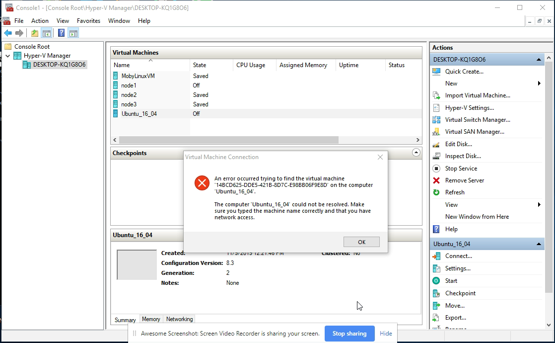 Hyper-v shows an error occurred trying to find the virtual machine Windows 10 pro 47753e33-640c-45b7-ae56-60a77409bc7f?upload=true.png