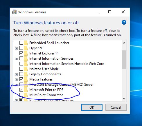 Microsoft Print to PDF driver is not listed under Manufactuer or in Windows features in 10 48394a22-c34a-4754-8fcc-967085e30b9f.jpg