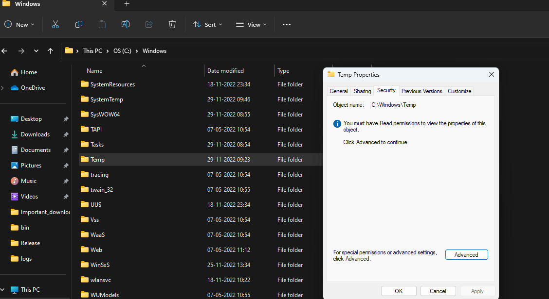 Windows 11 24H2 C:\Windows\Temp Permissions changed 49a383f9-4cc7-427e-ae1a-211d59d5fef5?upload=true.png