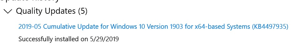 Windows Update KB4497935 Installed successfully on May 29th, now it shows again in... 4a4cda2f-a5e9-43c4-b948-e850934fb1fc?upload=true.jpg