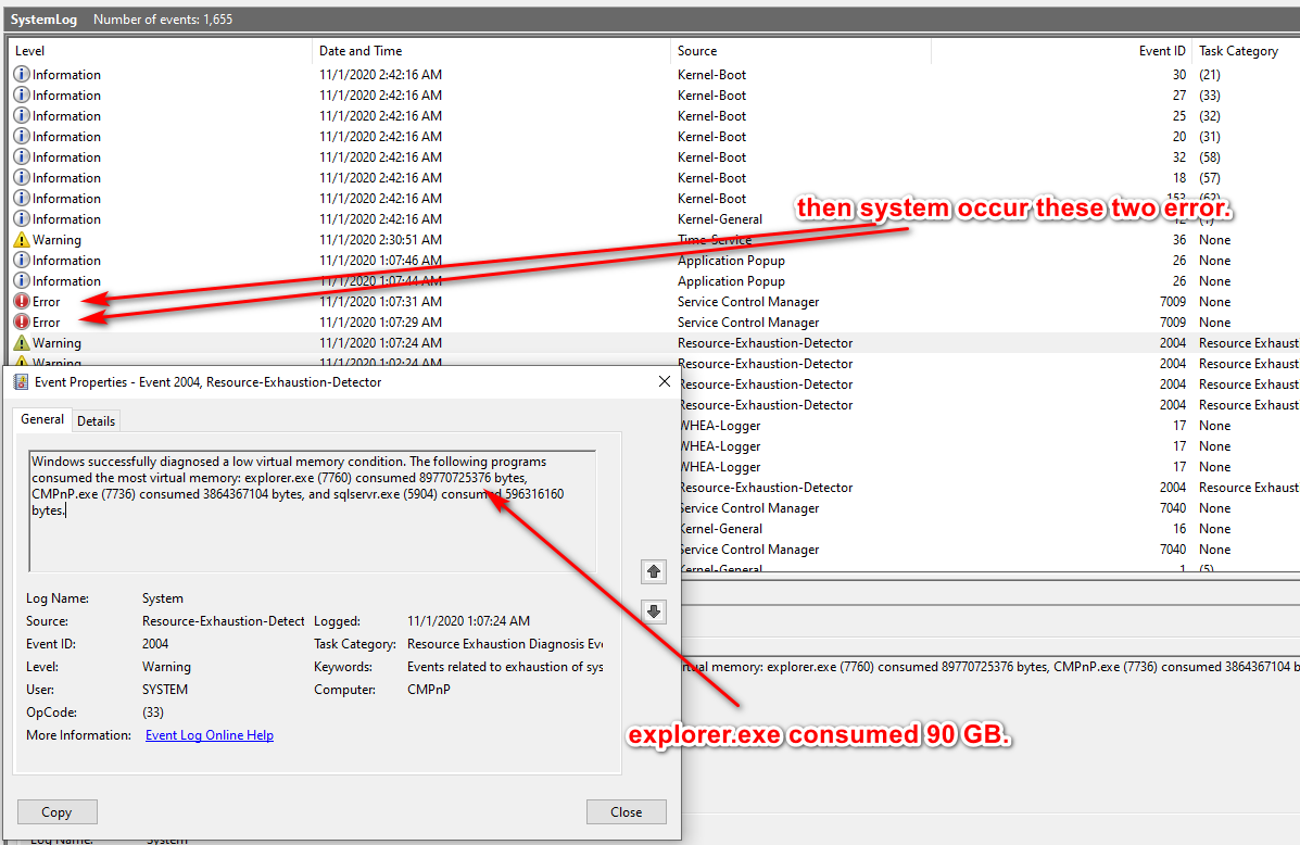 explorer.exe consumed very high virtual memory, up to almost 90 GB. can not believe it. 4b4d4180-1bf3-4507-a77f-e4f148268ace?upload=true.png
