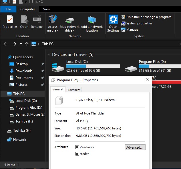 I have 10gb of file on 100gb drive but only 63gb is free! 4b799369-89de-467b-8985-1ca54d089eca?upload=true.jpg
