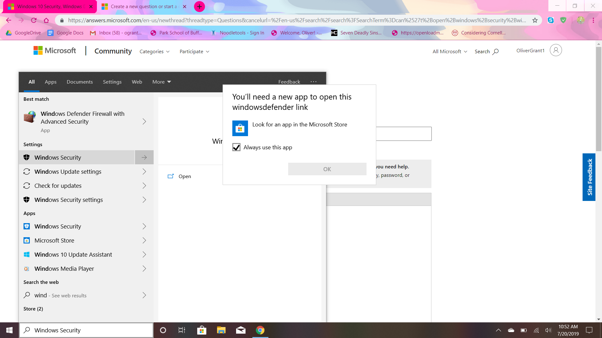 I can't open Windows Security or Defender and I am unable to update or verify account... 4c5a8078-788d-40a1-bfb2-d8478385bfee?upload=true.png