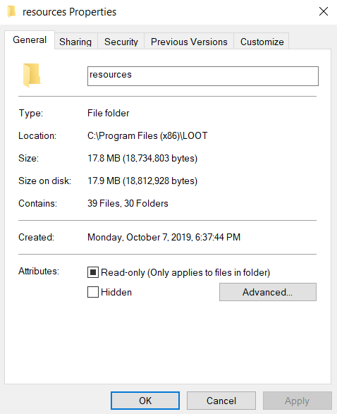 Windows will not allow me to control "Read Only" on any folder no matter what. 4e1b83d1-0f18-4eaf-9b78-2a09c70687a4?upload=true.png
