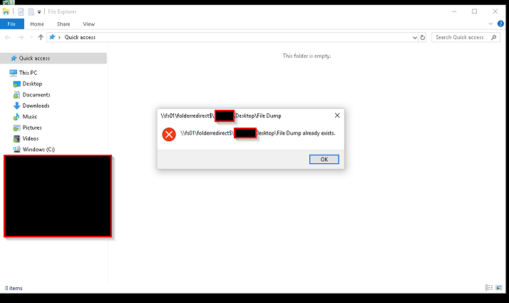 Quick access is blank and getting folder already exits error when pinning/adding in to... 4f064596-09e5-439e-8cc0-bf0864539121?upload=true.png