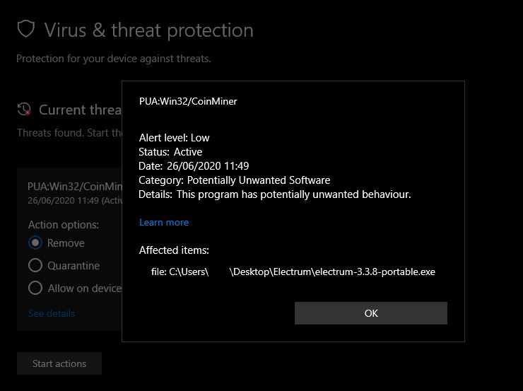 Windows Defender PUA:Win32/CoinMiner Active? False Positive Or Malicious Version? 4f76ebc7-d629-407b-9352-7fc0645ee208?upload=true.jpg