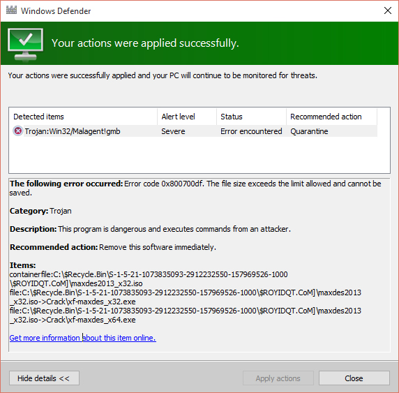 Windows Defender showing this trojan amsiuac: pid:000032B0 50cf5cba-3985-4f8c-bafe-f2f1a5db5158.jpg