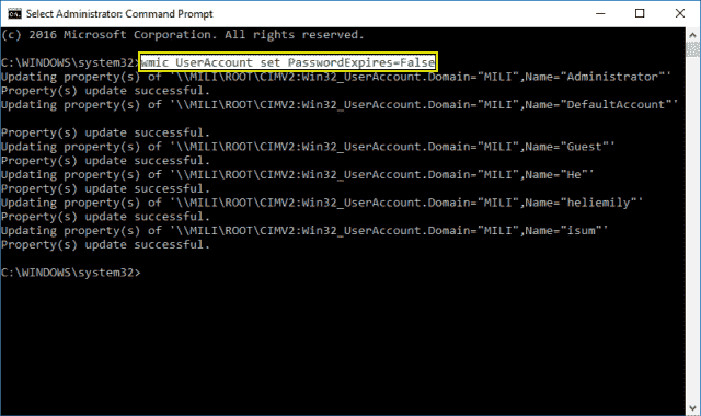 disable password expiration windows 10 command line