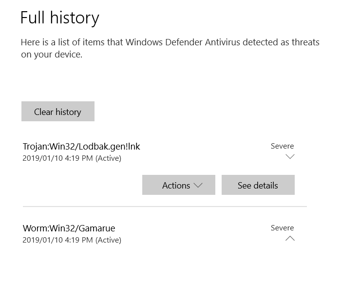 Unable to "remove" "active" virus in Windows Defender as USB drive is no longer present? 51ad3457-3a1c-4893-94ae-3f97ed838e8f?upload=true.png