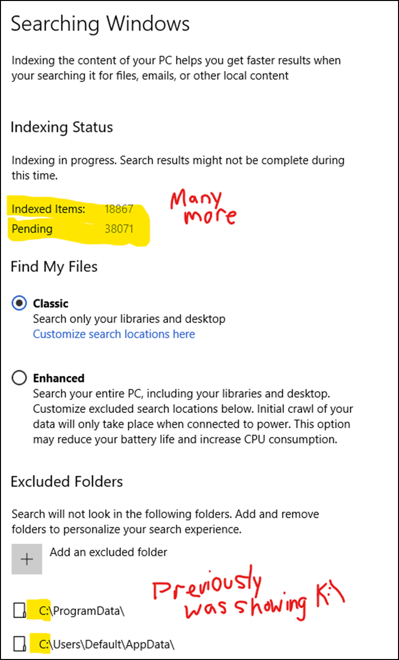 Windows search won't allow me to add "C" as a drive for indexing. I click "C," I get "F."... 51c46b47-1e23-404b-8f36-578197372866?upload=true.png