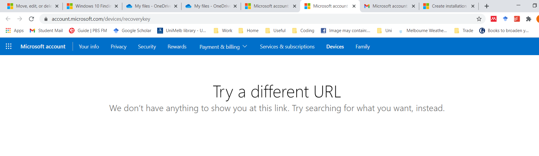 BitLocker recovery key exists on my account but URL does not show anything 51fa2ca2-febc-4466-b997-1d4d4a94c09d?upload=true.png