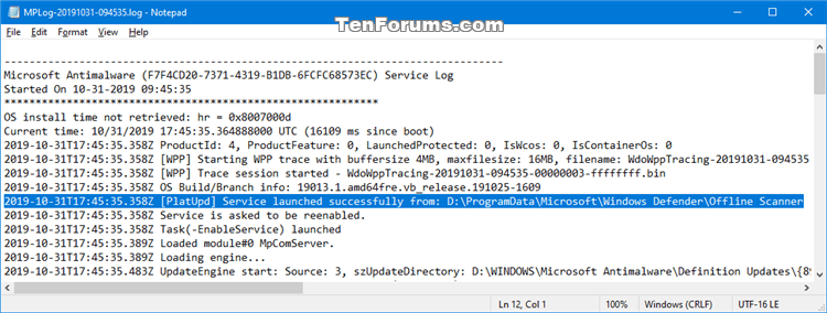 Where do you see the result of the scanning with Microsoft Defender for offline mode? 53072d1572534415t-windows-defender-offline-scan-results-windows_defender_offline_scan_log_file-2.png