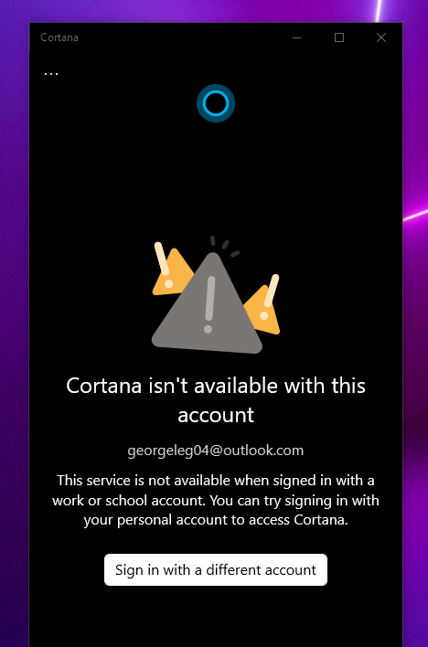 Cortana isn't available with this account 535521e7-37cc-45fd-bb1e-175e14d84650?upload=true.png