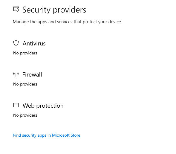 Antivirus has no providers. 535a2e84-3c83-4689-8100-ae5d6b95ac46?upload=true.png