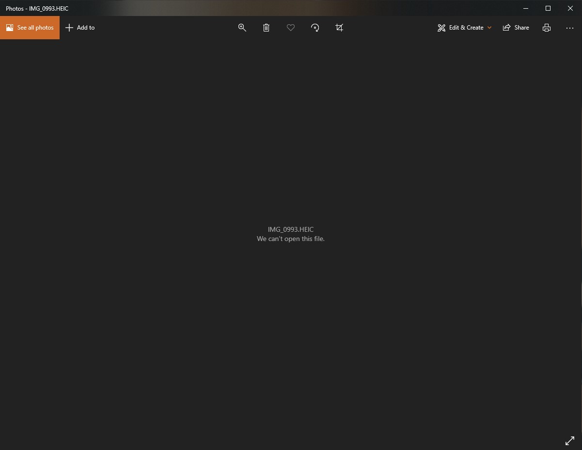 I still can't view HEIC files despite installing Microsoft HEIF Image Extensions from the... 53714211-c2c2-403d-8315-0fd50aa0cd57?upload=true.jpg