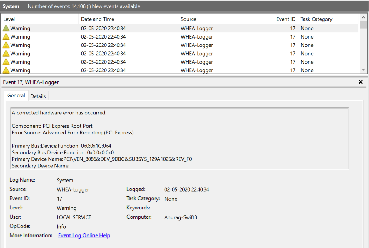 WHEA-Logger Event "A corrected hardware error has occurred" Event ID 17 54742f64-05b4-4a5d-aca7-204c276118bd?upload=true.png