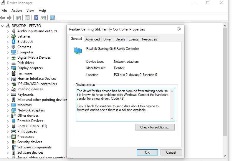 My Ethernet port doesn't work and it comes up with error 48 in device manager 55e290a1-6705-443d-997e-7b56599138de?upload=true.png