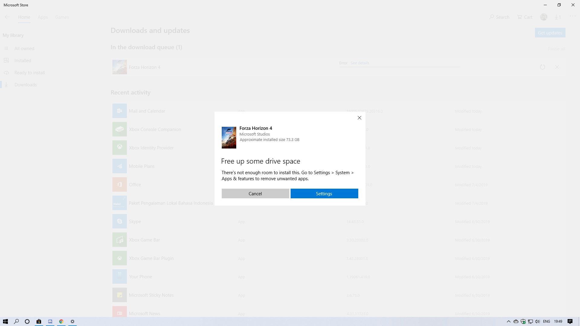 Windows Store wont update my forza horizon 4, it say i dont have enough free space. 563ab59e-082b-451a-9b87-c185eae6de15?upload=true.png