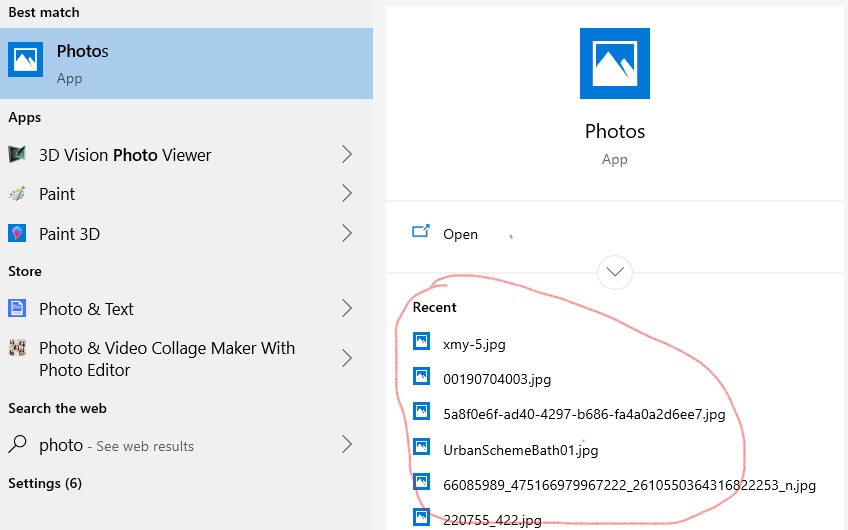 How to clear recent list in windows search result of Photos? 566ff6ab-596d-43ed-a8fa-67847c59d4d7?upload=true.jpg