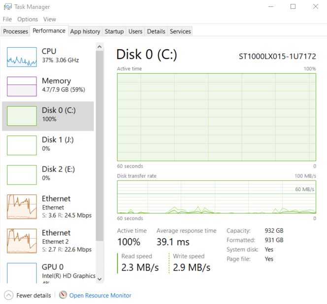 Disk 0 Active time permanently at 100% even with no apps open. 575f83dd-0ee4-4c02-a7f3-c3fae54edafd?upload=true.jpg