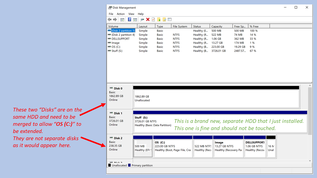 One single physical HDD shows as 2 separate disks in Disk Management as a separate Disk 0... 5791b85b-cd5a-4889-8f09-bc6868942209?upload=true.png