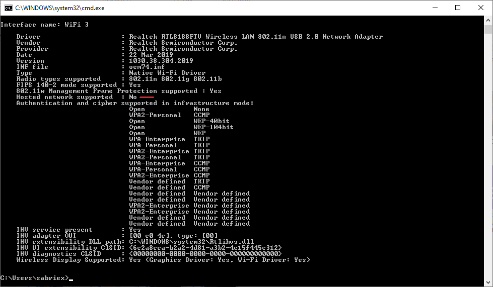 Wireless Hosted Network supported Yes in Windows 7 and supported No in Windows 10 581fcaf3-9583-4da1-8cb1-0712f3146e5d?upload=true.png