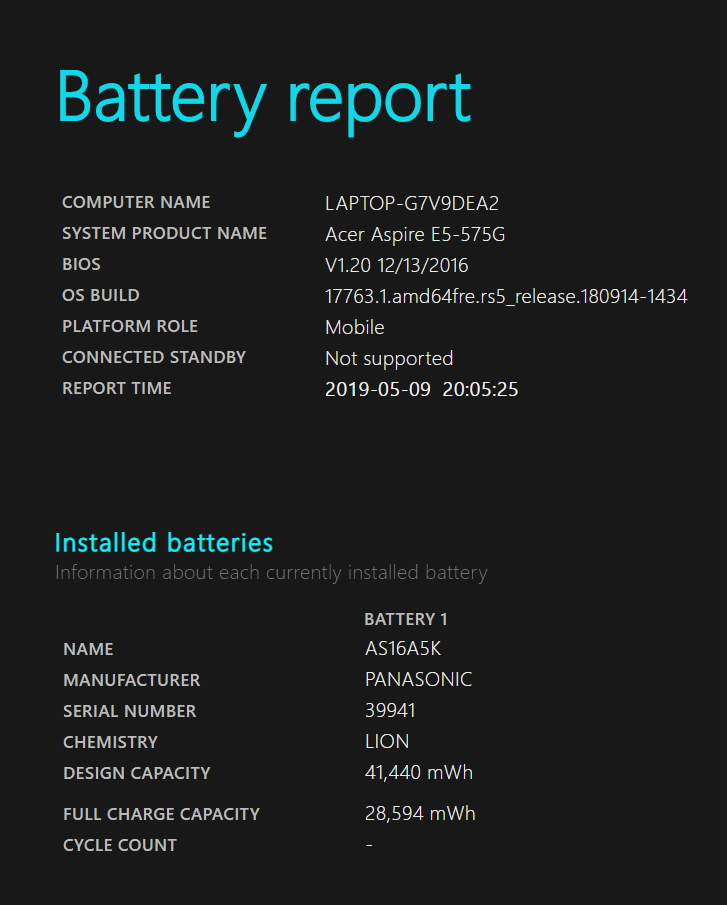Battery Report: Connected standby = not supported 582eb8ac-e065-4572-811e-6971409f14bc?upload=true.png