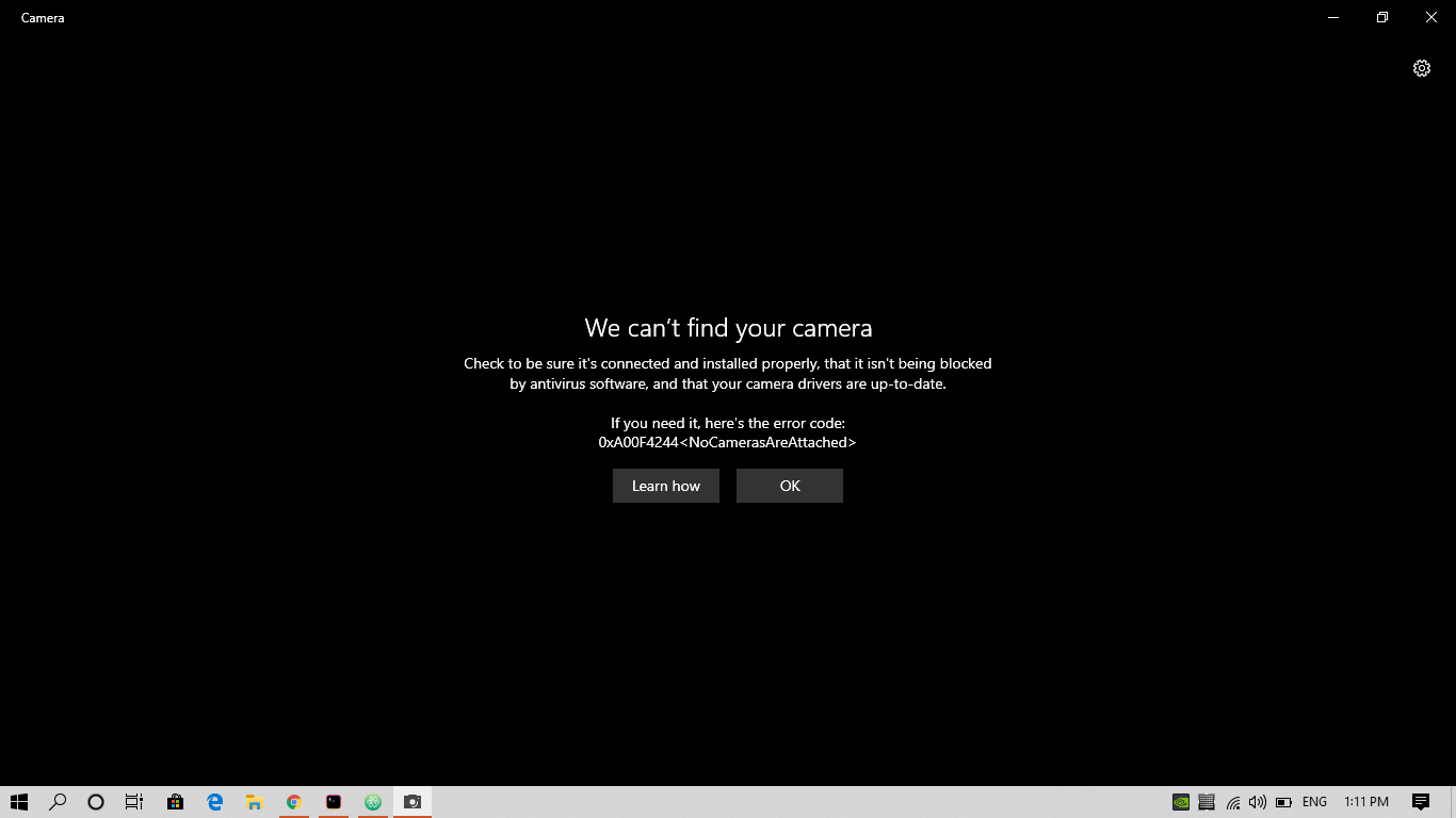 Camera not working. 585c5de7-dbf4-405d-a730-97dc8d81faa9?upload=true.png