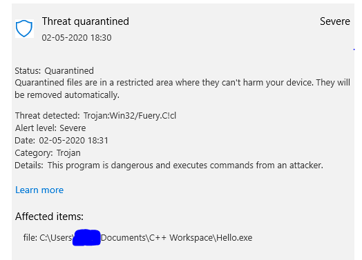 Windows Defender flagged my C++ Program as Trojan 5880ecaf-eb4a-4c7f-8f83-f53e7b350336?upload=true.png