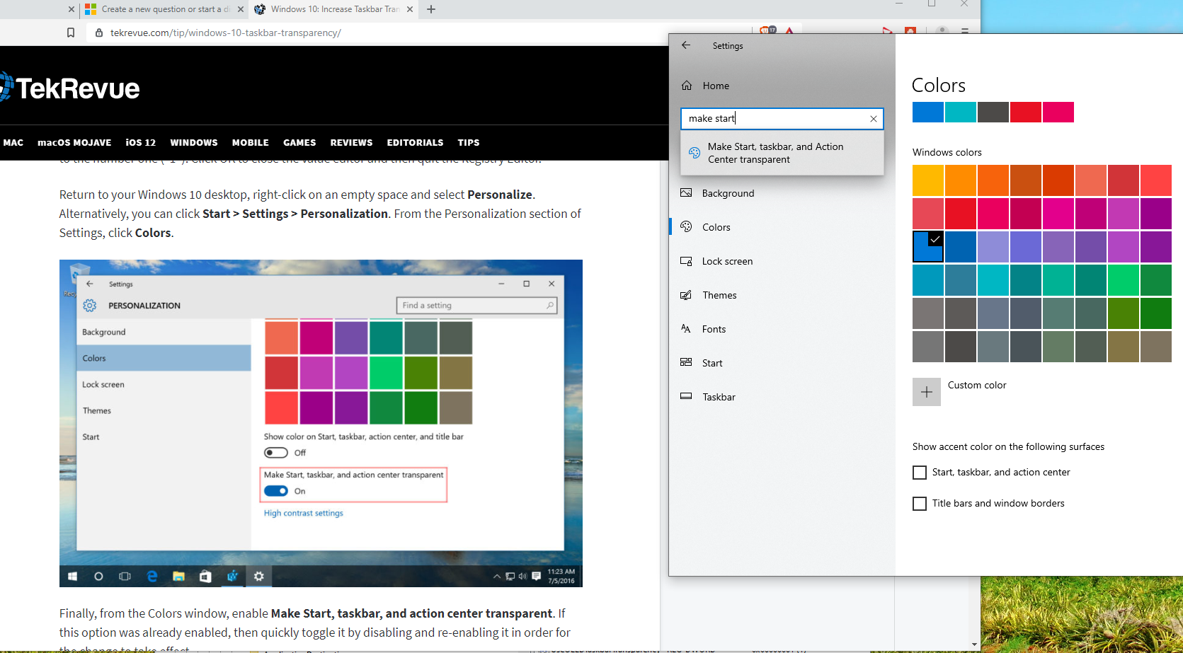 Windows 10 - 1803 & 1903 missing "make start menu, taskbar, and action center transparent.." 58a651365a9bade611f286da61bf461c.png