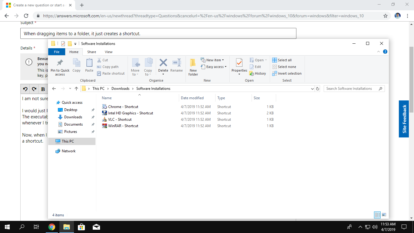 When dragging items to a folder, it just creates a shortcut. 58bcadcb-4d08-415e-8127-a8307bd1b029?upload=true.png