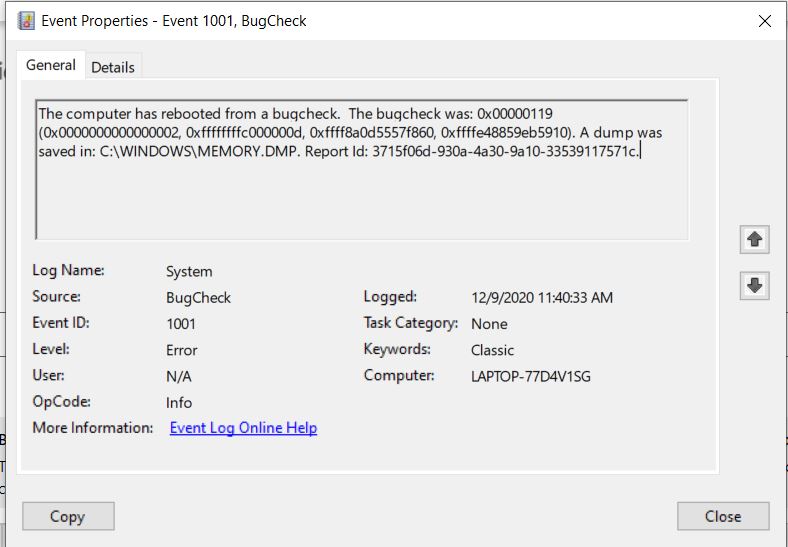 Repeated Critical Bugcheck errors causing sudden reboots 591b2c22-d4ff-4fec-8f8a-299c00d6c0c1?upload=true.jpg