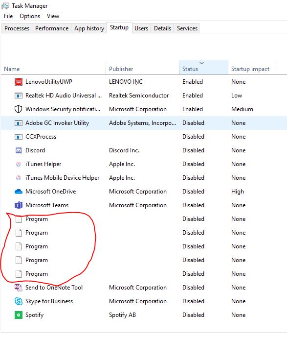 Windows froze, restarted, then noticed multiple programs named "Program" in Startup window... 5a33da85-7e24-4b6a-ac1b-d0a10596a7ba?upload=true.jpg