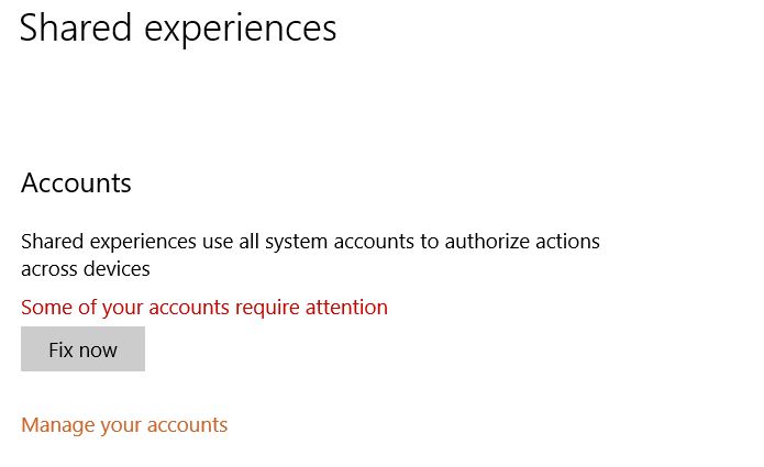 Work or school account problem - No 'Fix Now' button in Shared Experience Settings AND... 5a5881c5-2d6f-4b72-acd5-07501b78f0da?upload=true.jpg