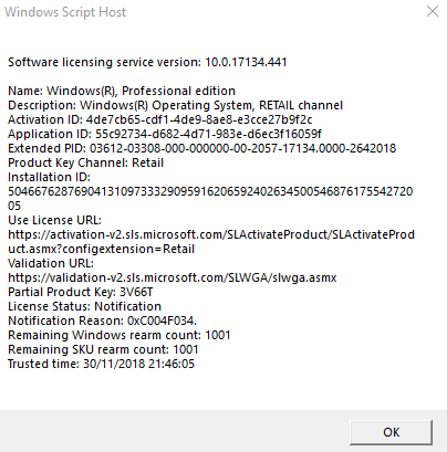 Valid Win 10 Pro suddenly shows "Activate windows" watermark. Error code: 0xC004C003 5a8bea230a369163b0a1e9238a80a2a3.png