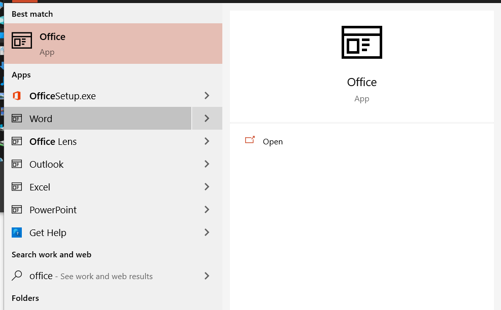 Word, Excel, Access, Powerpoint - Office Suite missing/broken from window search after update. 5af0e5b6-ac79-4d4c-952a-0309842b2a11?upload=true.png