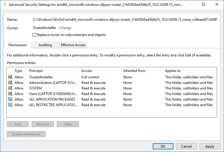 Windows 10 Home - Changing "TrustedInstaller" to "Administrator" to edit or remove items. 5b501b4a-e2df-43df-8fc0-a17eeabe8796?upload=true.jpg