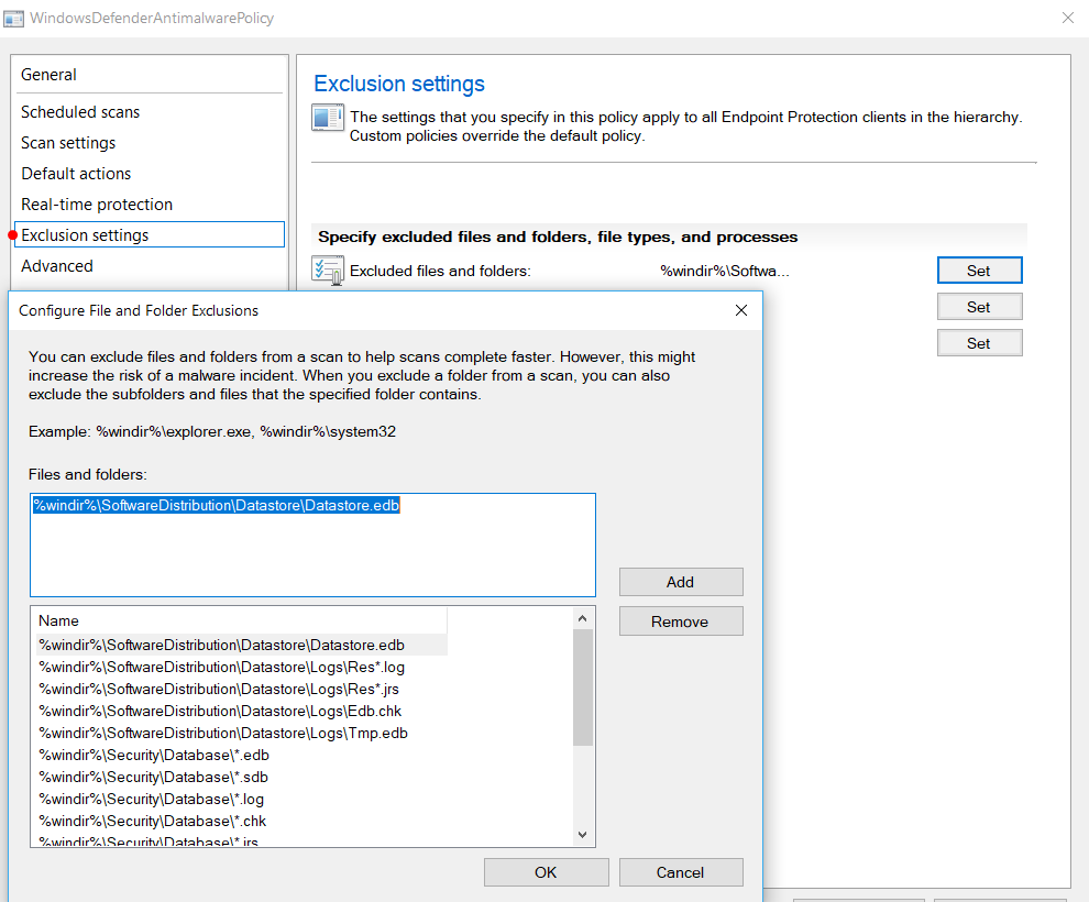 WDATP Exclussion settings in SCCM 5ce53f98-3da3-42a6-ae6e-9703587980ec?upload=true.png