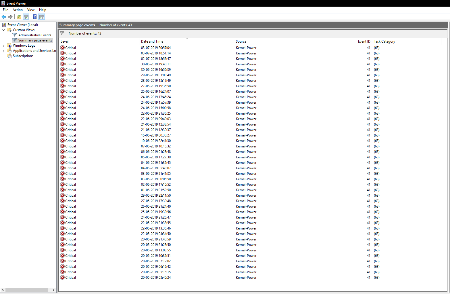 I am getting occaisonal shutdowns during boot and a lot of event ID 41 critical errors... 5cf0f43c-a72b-4fda-ba5b-cf74bd91e82c?upload=true.png