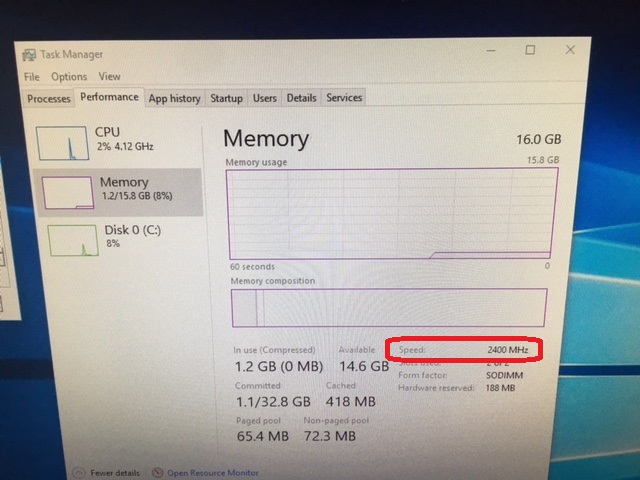 Task Manager displays reduced memory speed in Windows 10 version 1903 5cf62451-6ad8-48d6-8dd7-24b28c28719b?upload=true.jpg