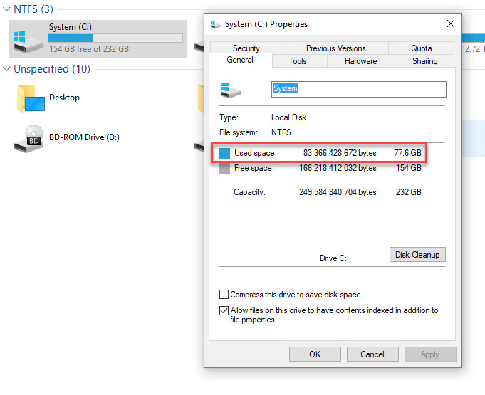 C drive is showing more used space than the amount of all the content on the drive 5e6aa0ac-8c9f-431b-b878-3abb6f5dc8a1.jpg