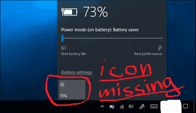 After clean install of windows 10 to v.1809 brightness icon under power mode slider is gone? 5e9babd3-2dcb-4657-922a-b649e22ca47b?upload=true.png