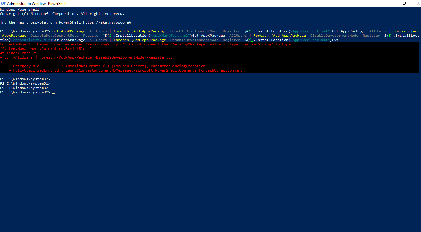 I cant download the windows apps due to an error so i tried the code in given solution of... 5f03ca58-0249-499f-9474-49c3066b9db0?upload=true.png