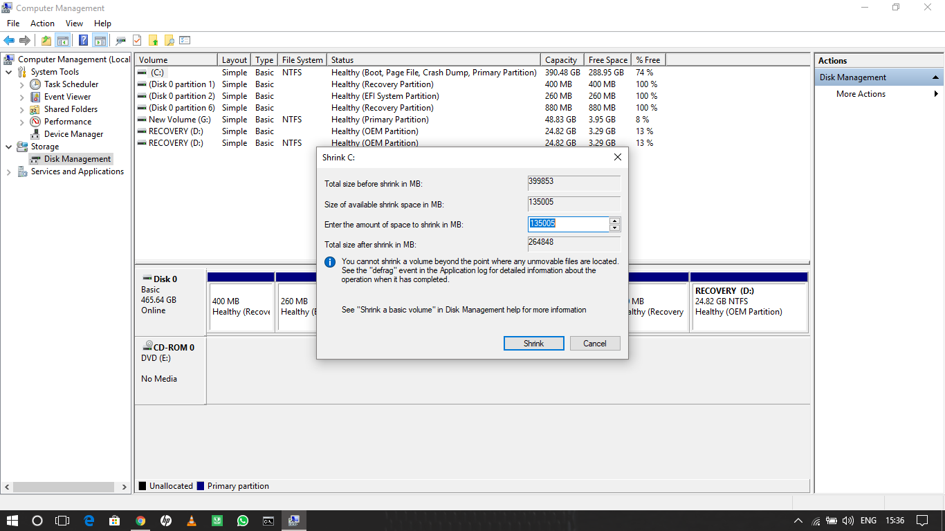 I am not able to shrink free space from my C drive , even when it shows 189 GB free ? 6009a3dd-9b65-430b-840c-5b9836ac0996?upload=true.png