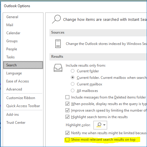 I rely on Win10 "Group By..." in my Local Searches. But, it Condenses Results per Grouping... 609t-disable-outlook-365-search-results-groups-outlook-365-show-most-relevant-search-results-top.png