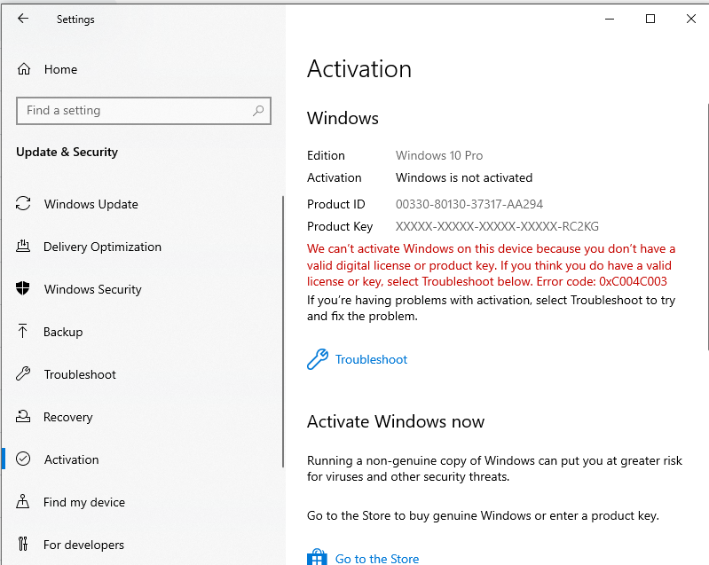 how to solve windows 10 pro activation problem