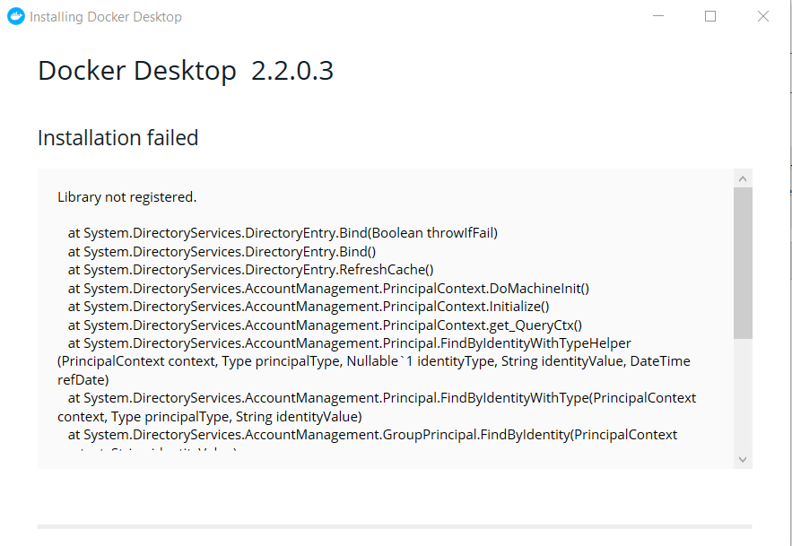 Docker Windows Installation Failed Library Not Registered Windows 10 Pro