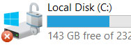 Why does the drive icon in 'This Pc' has a red x at bottom left? 638bc3ee-203f-4393-892d-7bc7beae696f?upload=true.jpg