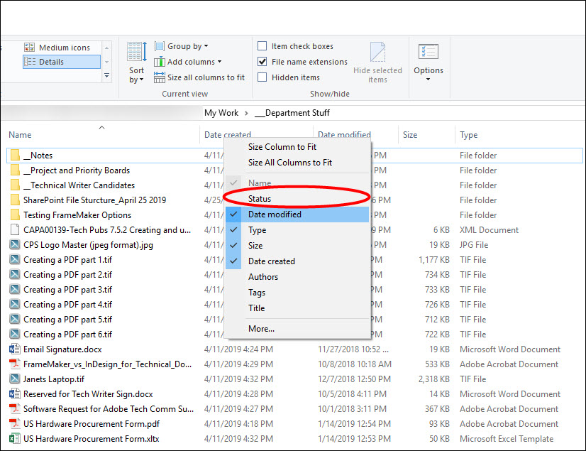 "Status" column in File Explorer in Windows 10 63926963-2cea-47cb-8484-f124811f3ee2?upload=true.jpg